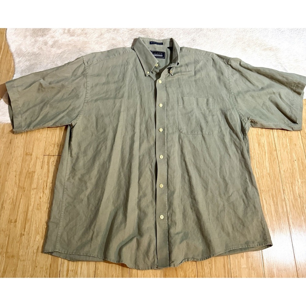 Salute Oleg Cassini men's linen mens short sleeve button up army green size‎ XL